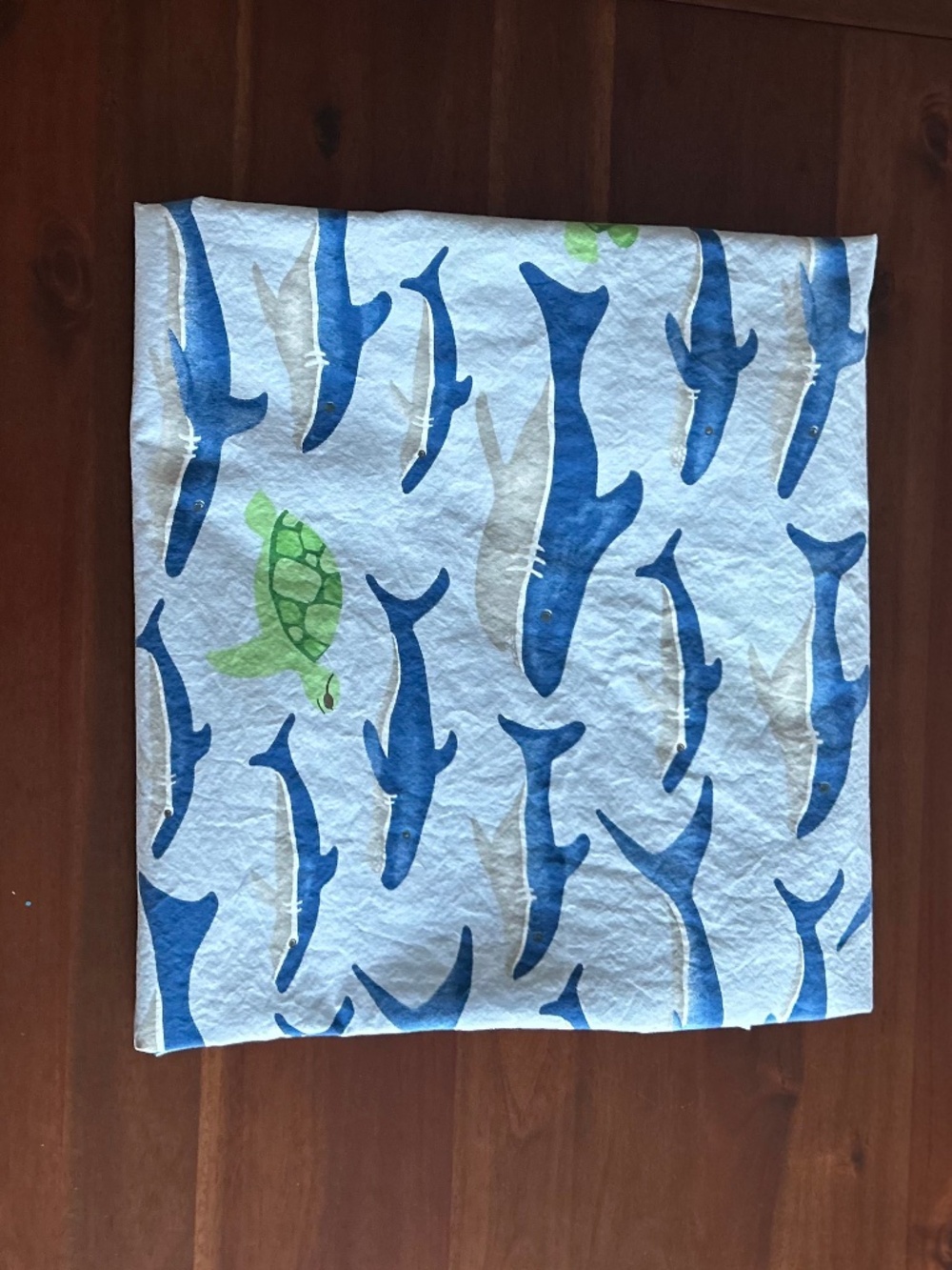 Pottery Barn Kids Shark Flat Sheet Blue White Ocean Theme Bedding Cotton
